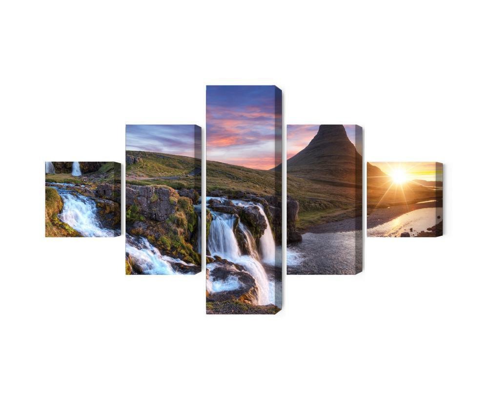 Flerdelt billede på lærred kirkjufell bjerg med vandfald