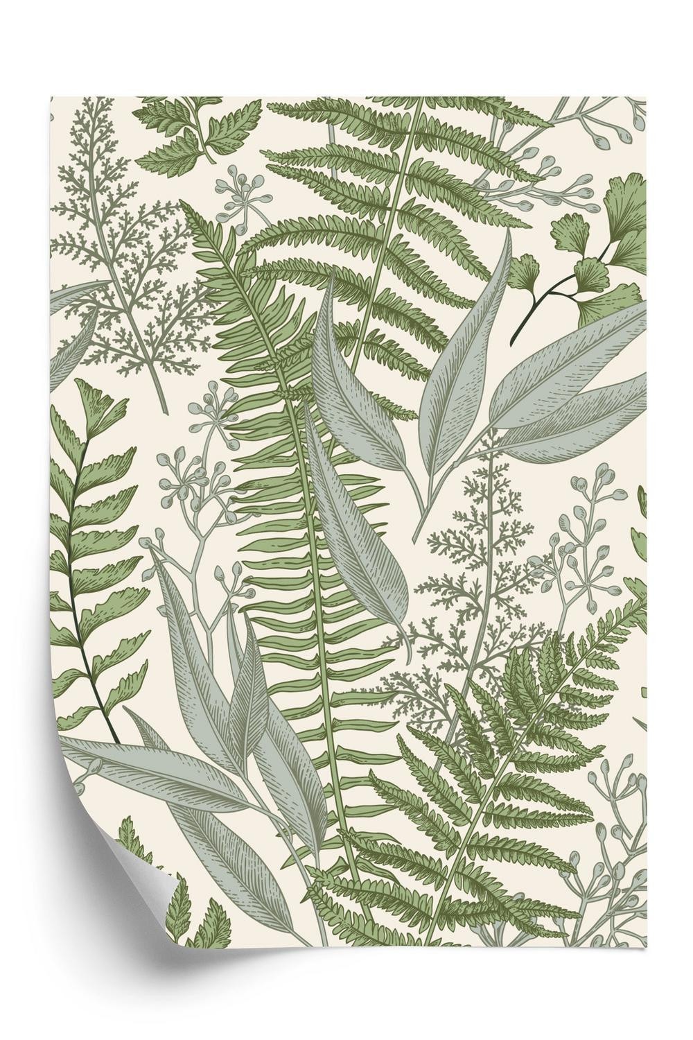 Plakat - Vintage vilde planter på en beige baggrund