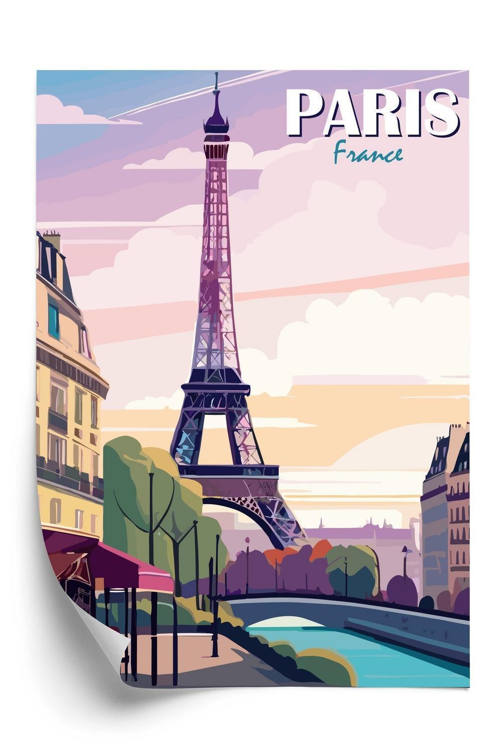 Plakat - Paris eiffeltårnet ved seinen