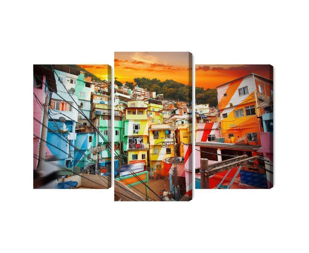 Flerdelt lærred rio de janeiros centrum og farverige favelaer