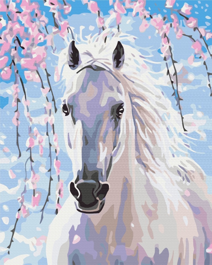 Mal efter tal - Horse in sakura flowers