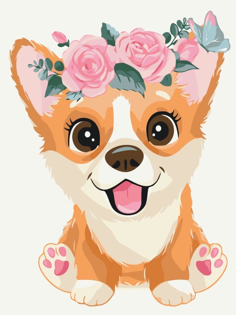 Mal efter tal - Corgi in a wreath