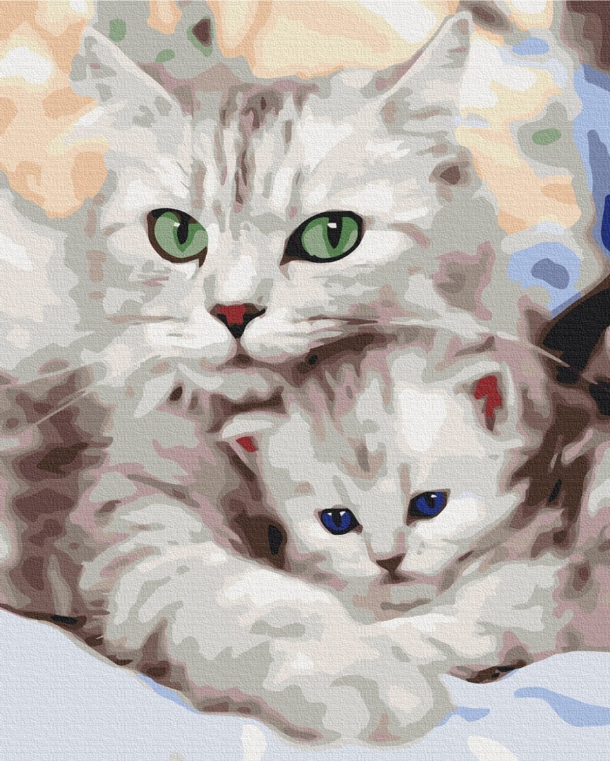 Mal efter tal - Mom cat with kitten