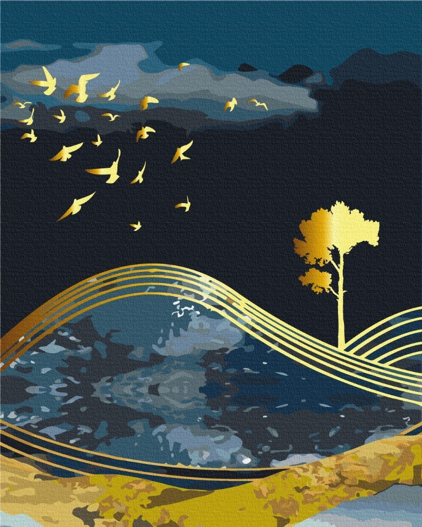 Mal efter tal - Birds of the night with golden paint