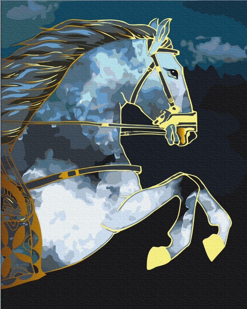 Mal efter tal - Horse at dusk with golden paint