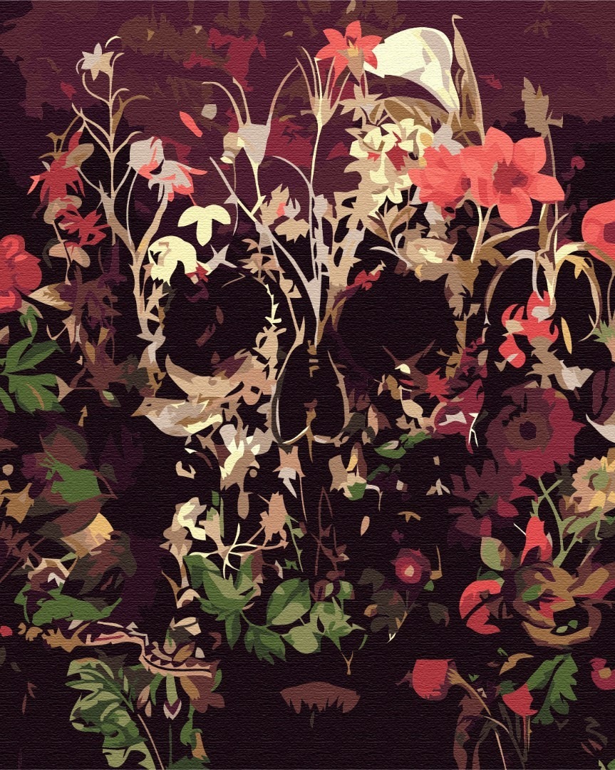 Mal efter tal - Skull in dried flowers
