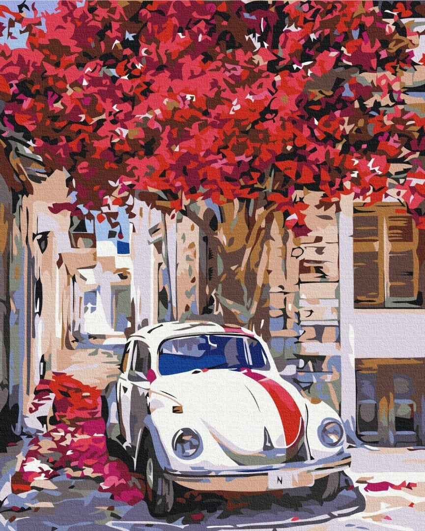 Mal efter tal - Cars on a flowering street