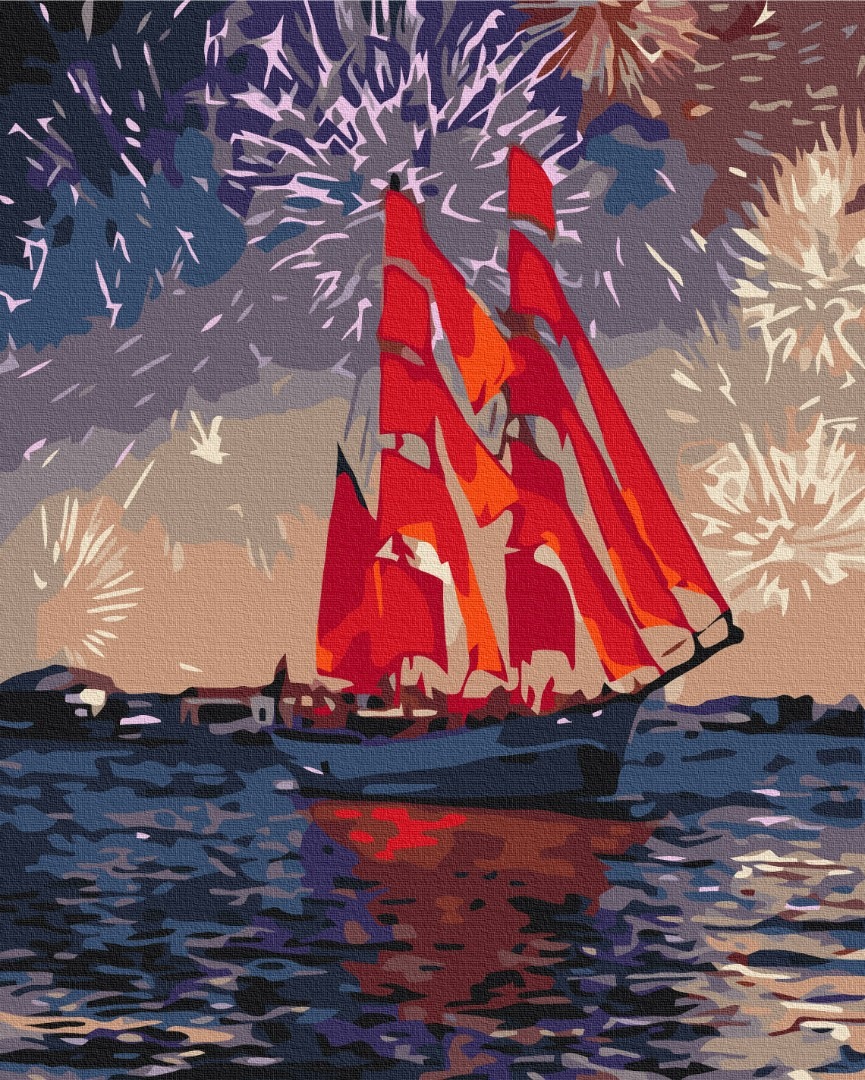 Mal efter tal - Sailboat under fireworks