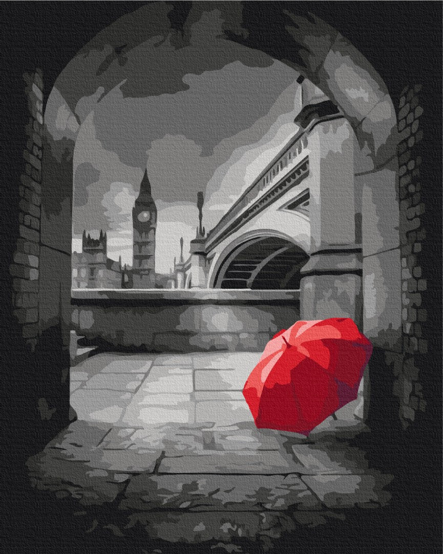 Mal efter tal - Red umbrella under Big Ben