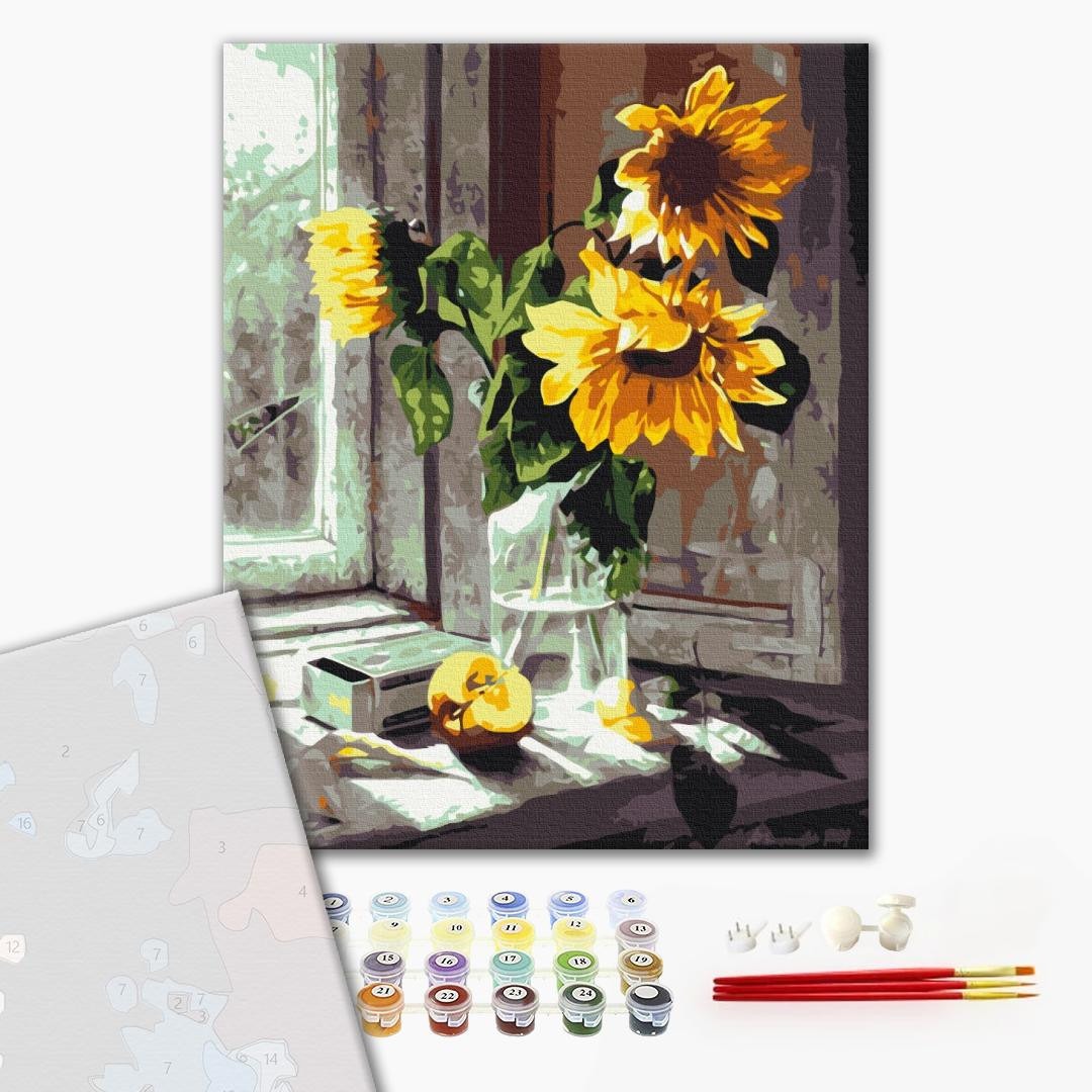 Mal efter tal - Bouquet of sunflowers in the window