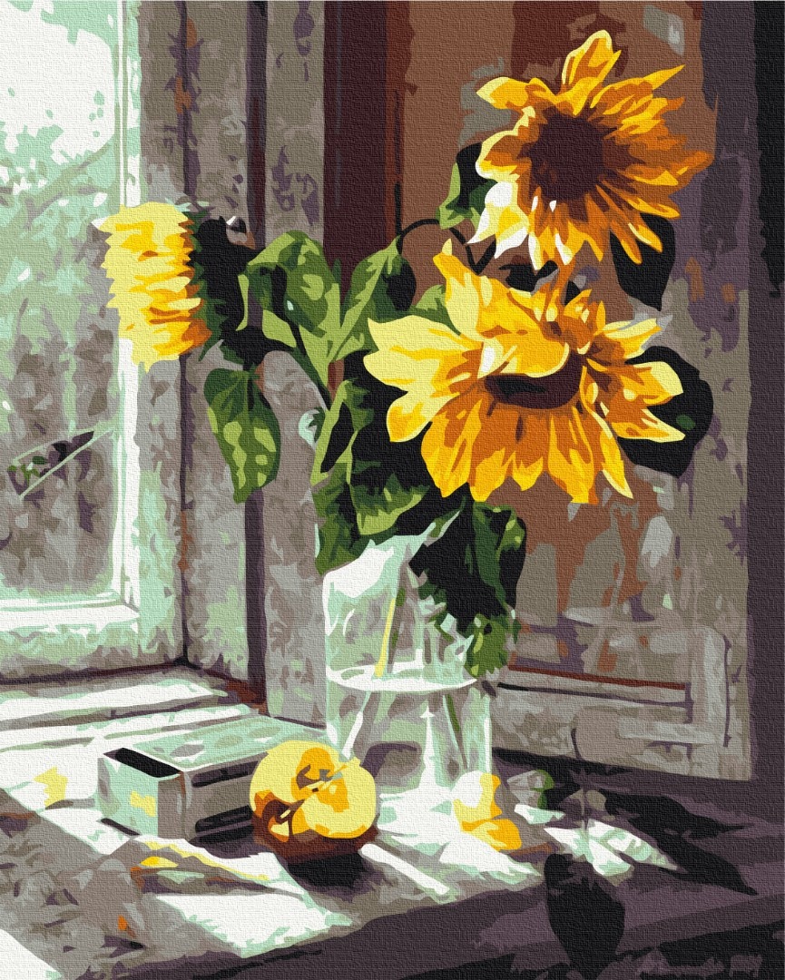 Mal efter tal - Bouquet of sunflowers in the window