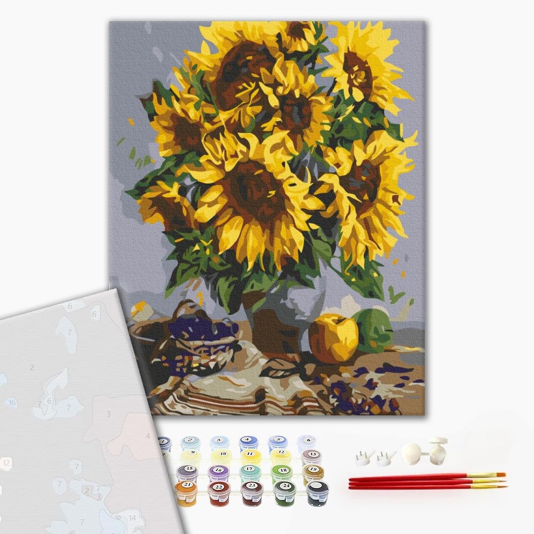Mal efter tal - Still life with a bouquet of sunflowers