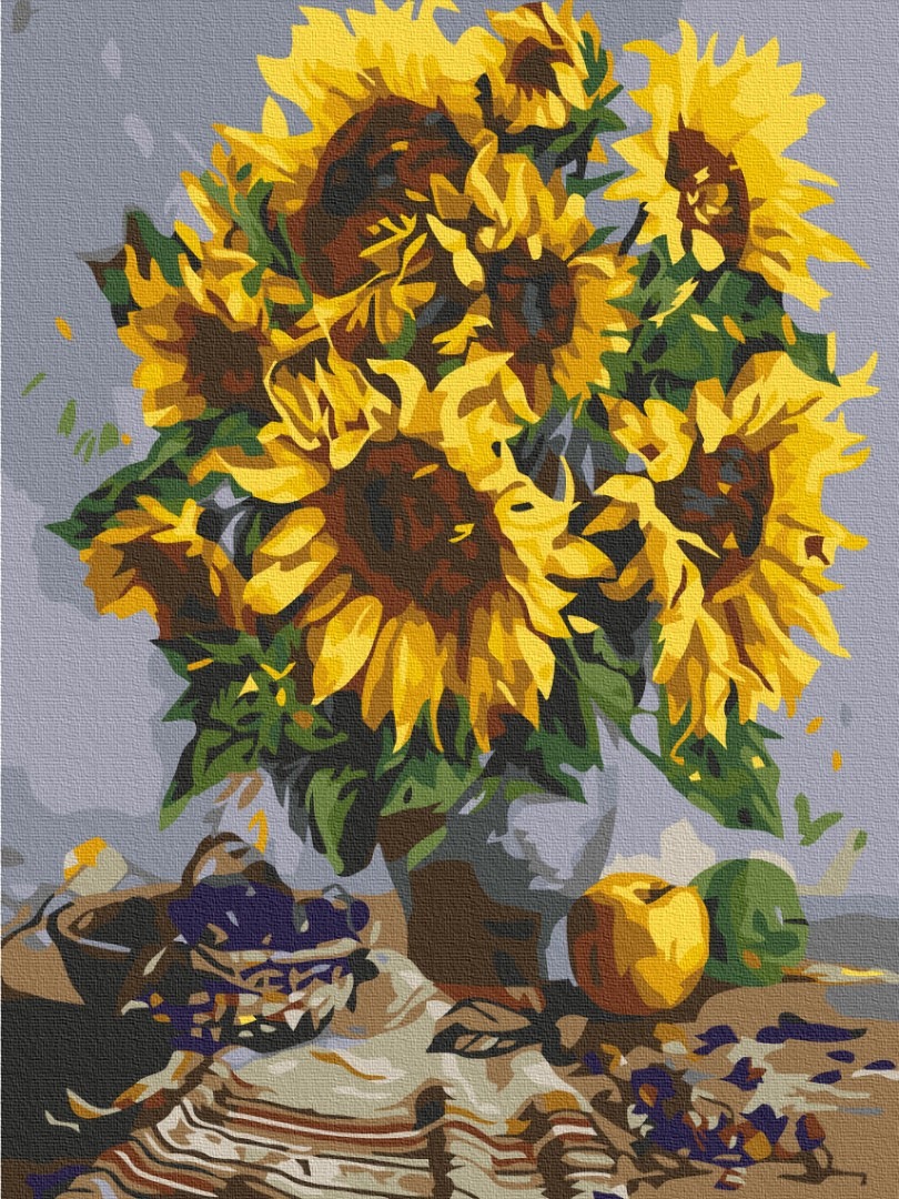Mal efter tal - Still life with a bouquet of sunflowers