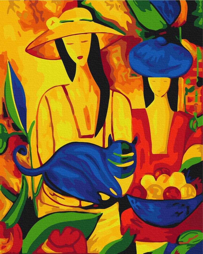 Mal efter tal - Portrait of women with a cat