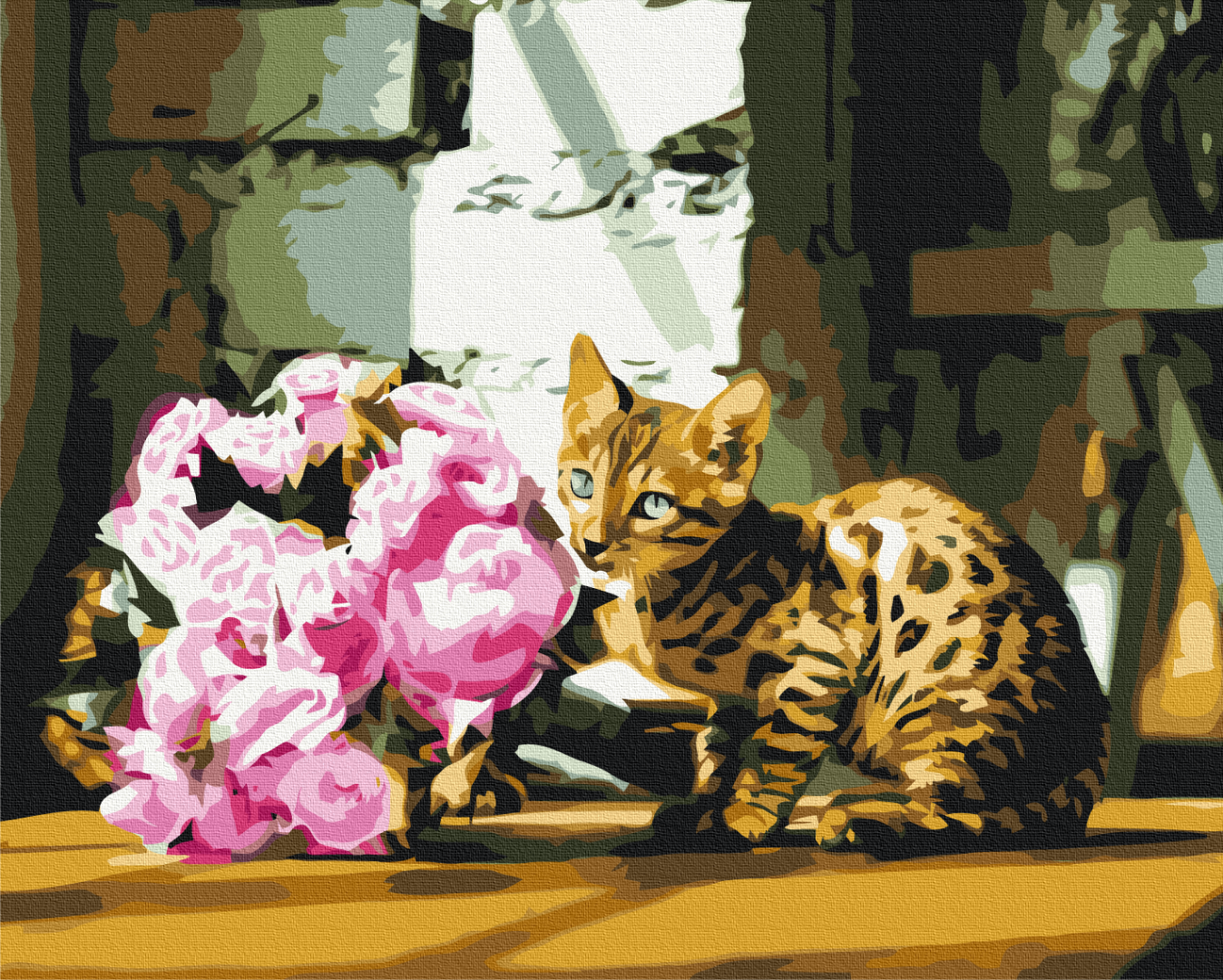 Mal efter tal - Spotted cat with flowers