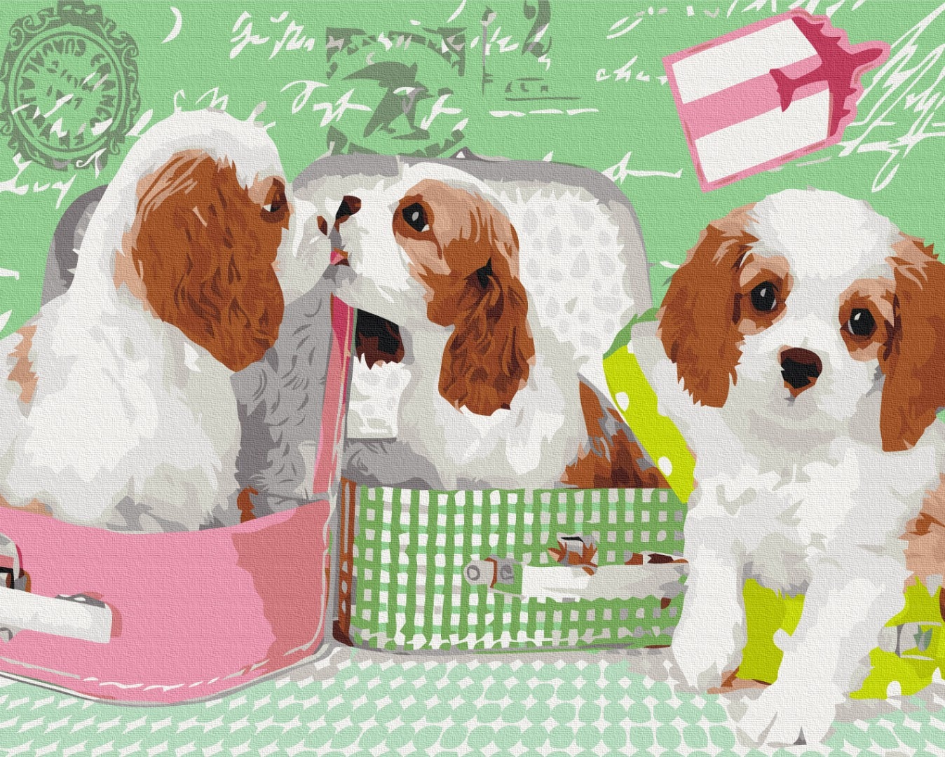 Mal efter tal - Cute puppies in suitcases