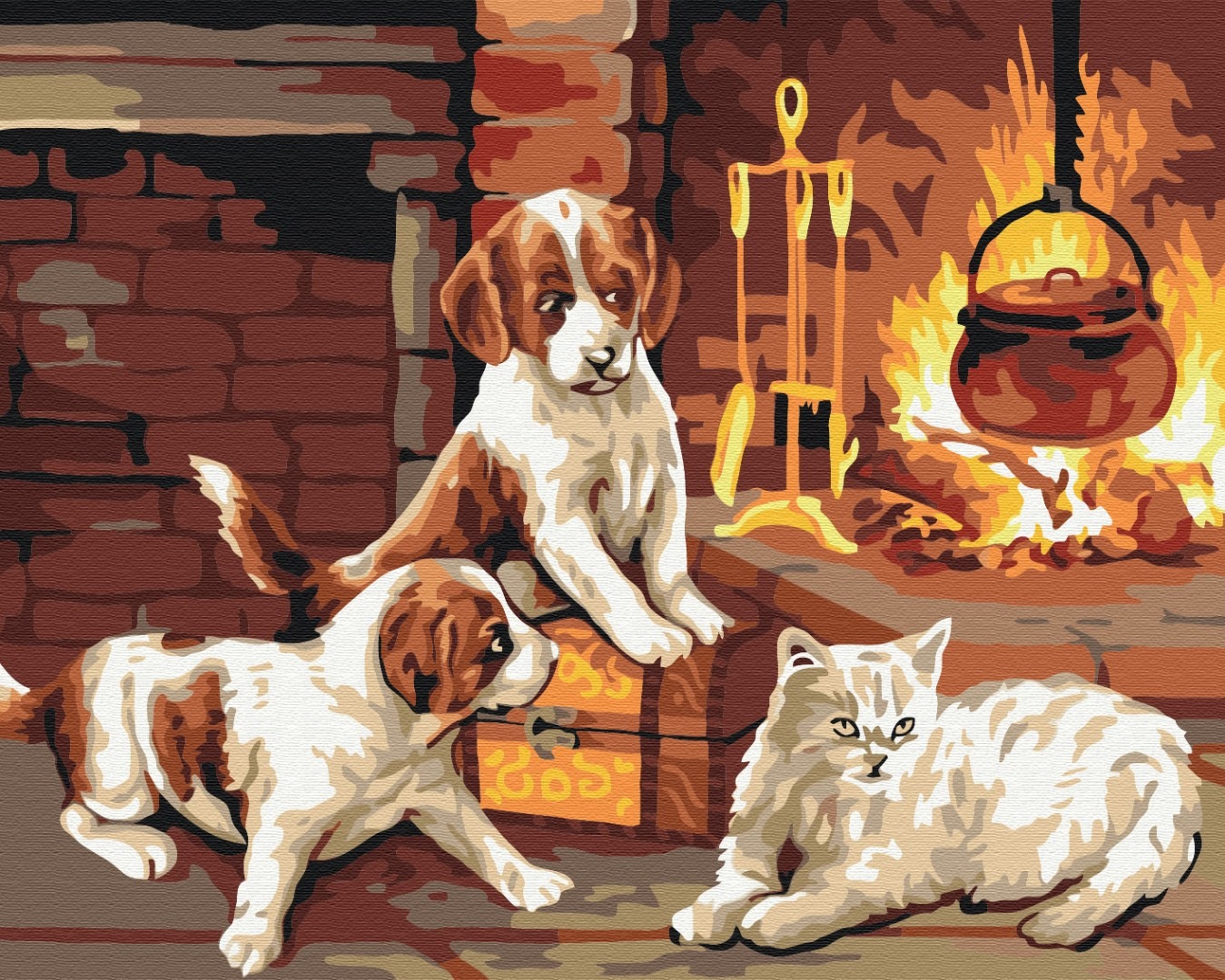 Mal efter tal - Pets by the fireplace