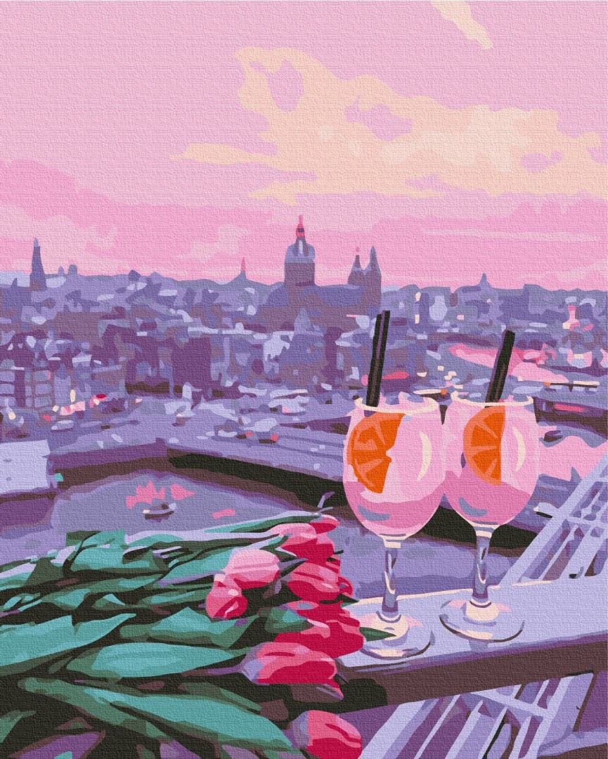 Mal efter tal - View of the pink sunset