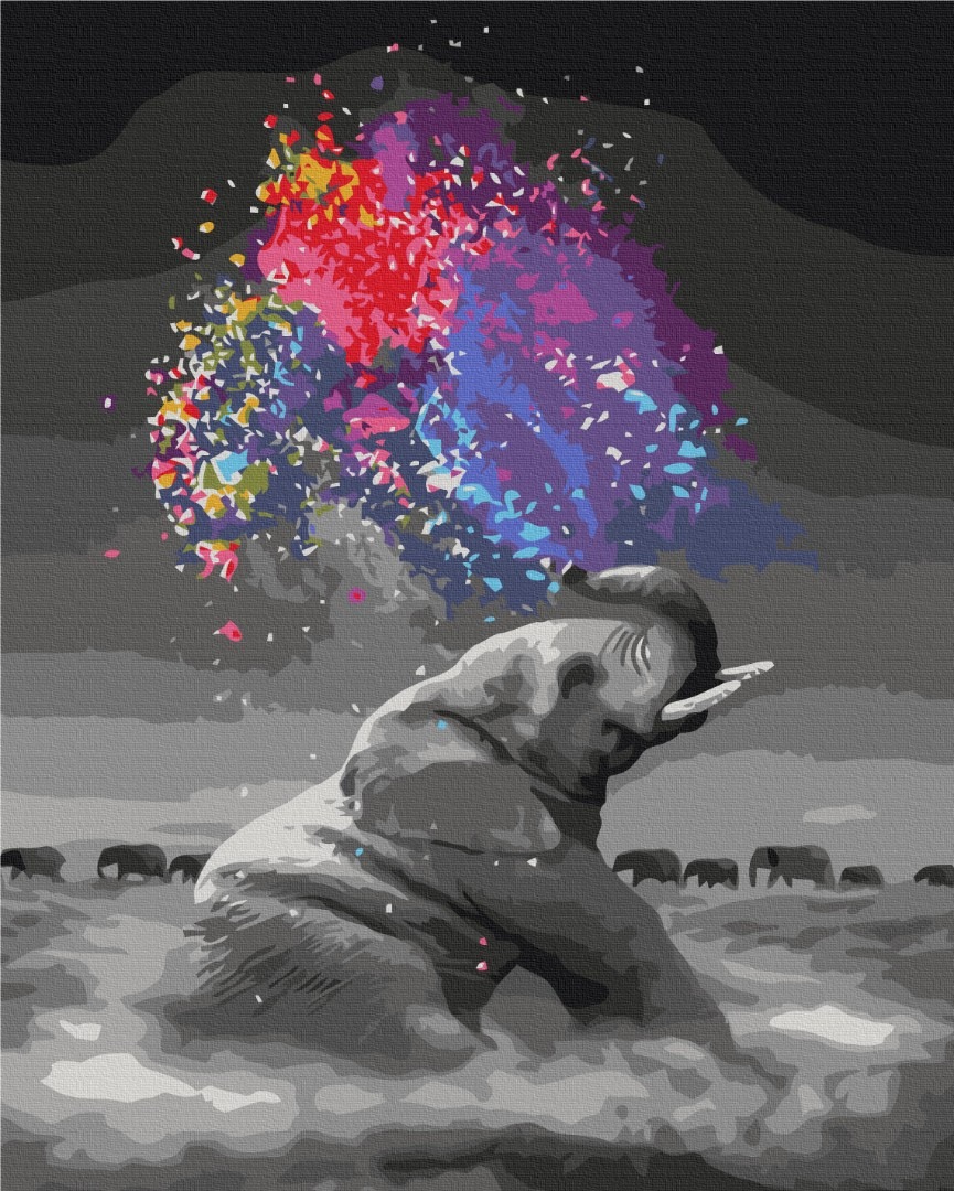 Mal efter tal - Elephant with bright colors