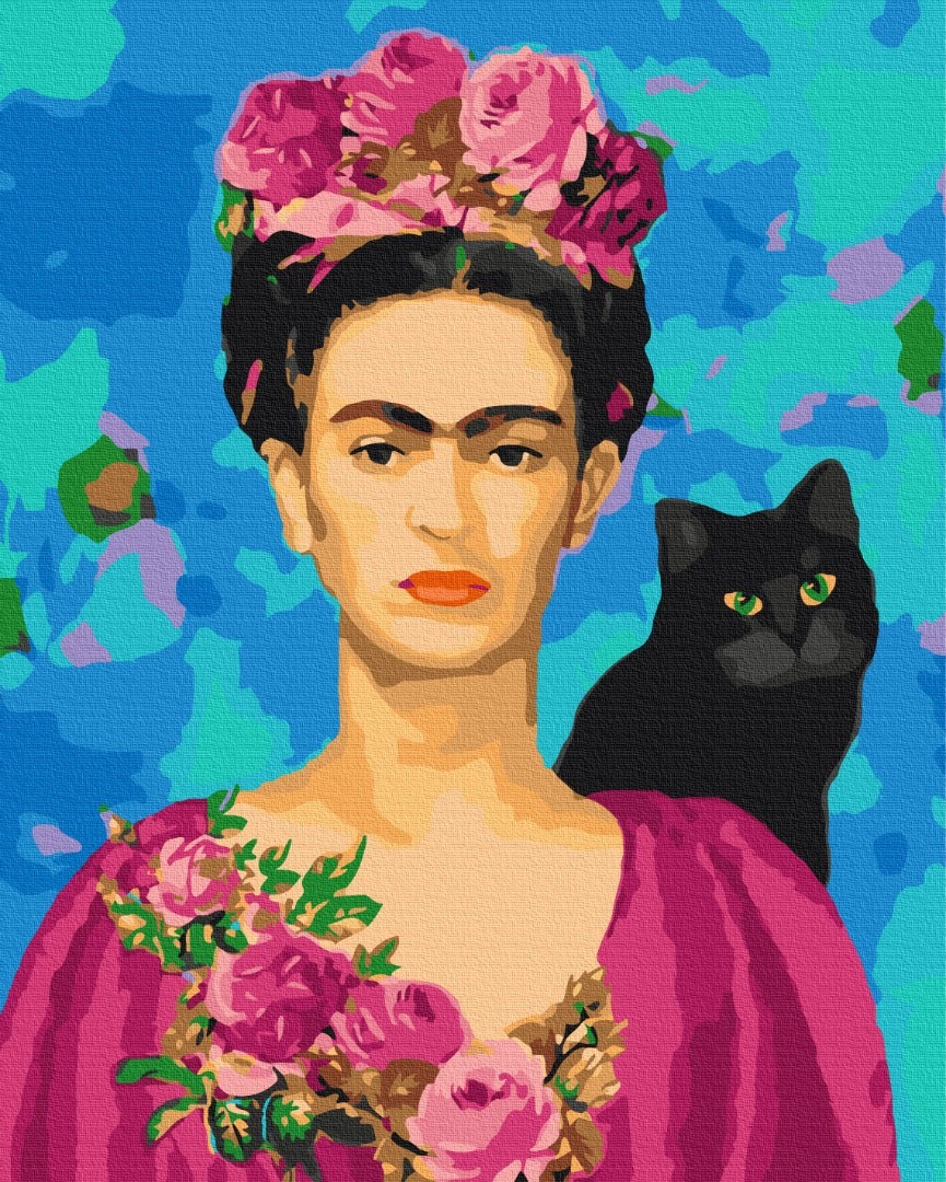 Mal efter tal - Frida with a cat