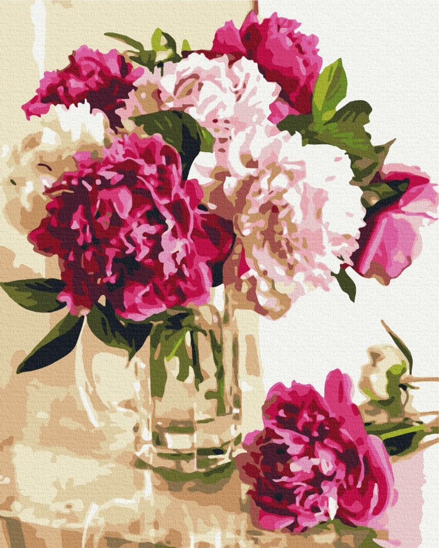 Mal efter tal - Delicate peonies in a glass vase