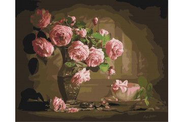Mal efter tal - Tea roses in a vase