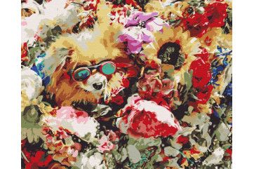 Mal efter tal - Dog in flowers