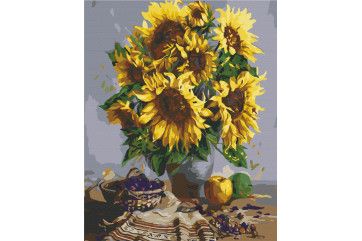 Mal efter tal - Still life with a bouquet of sunflowers