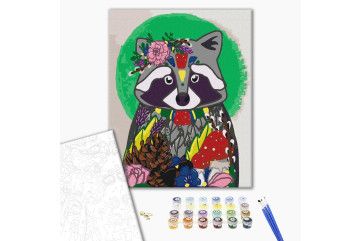 Mal efter tal - Raccoon with gifts