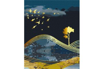 Mal efter tal - Birds of the night with golden paint