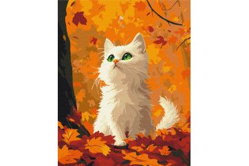 Mal efter tal - Kitty in fallen leaves