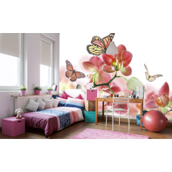 Fototapet - Orchids And Butterfly - interiørbillede