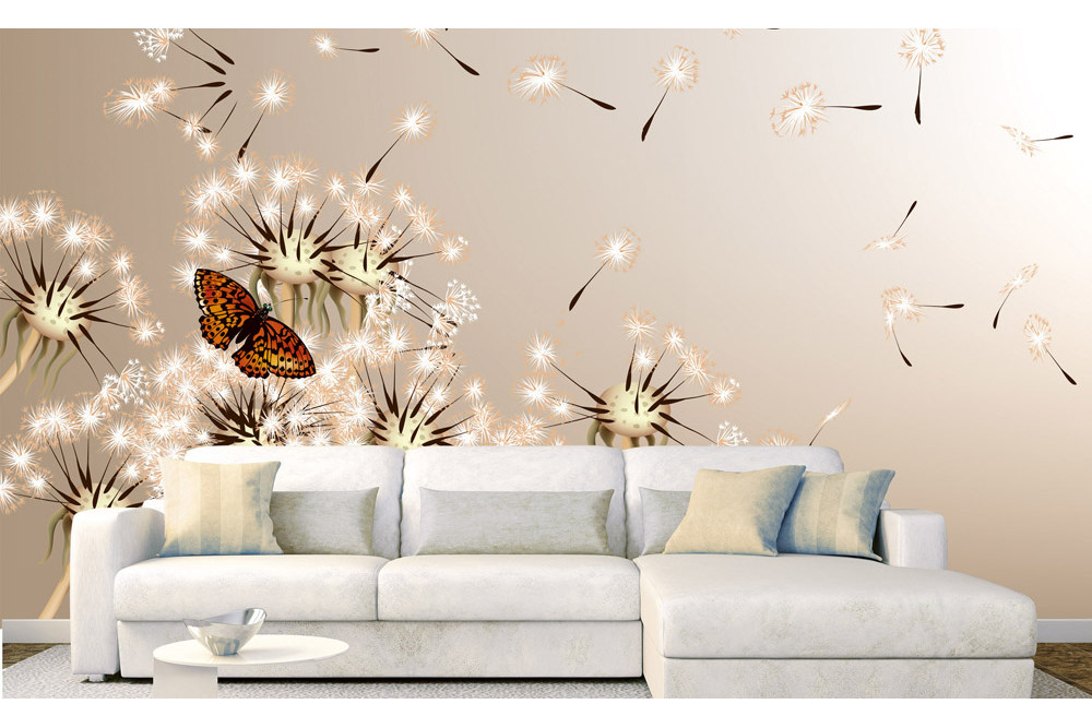 Fototapet - Dandelions And Butterfly - interiørbillede