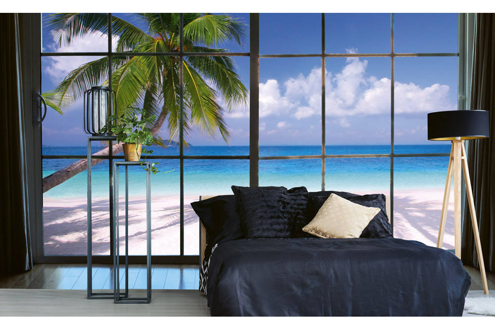Fototapet - Beach Window View - interiørbillede