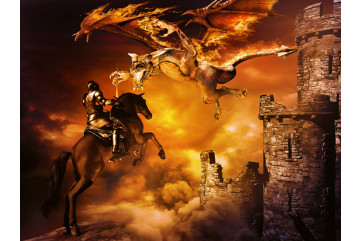 Fototapet - Castle And Dragon Attacking