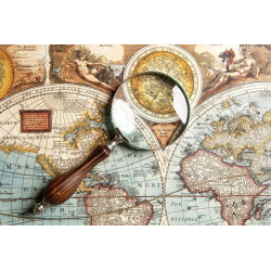 Fototapet - Magnifying Glass And Old Map