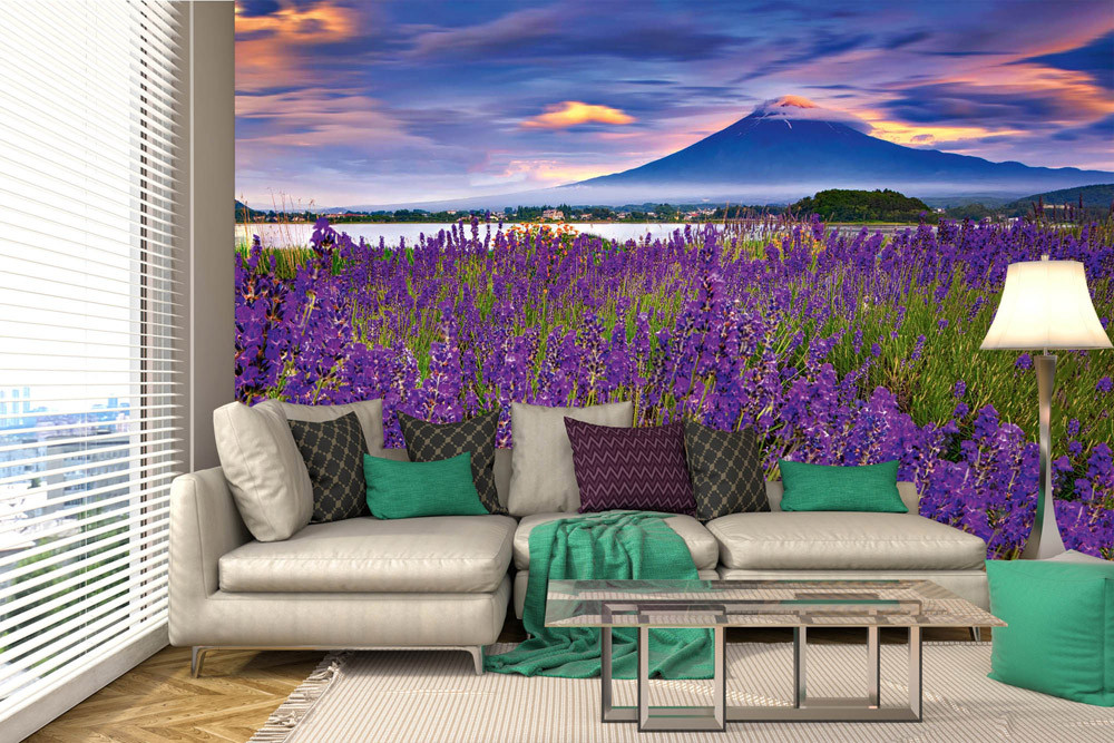 Fototapet - Fuji Mountain And Lavender- interiørbillede