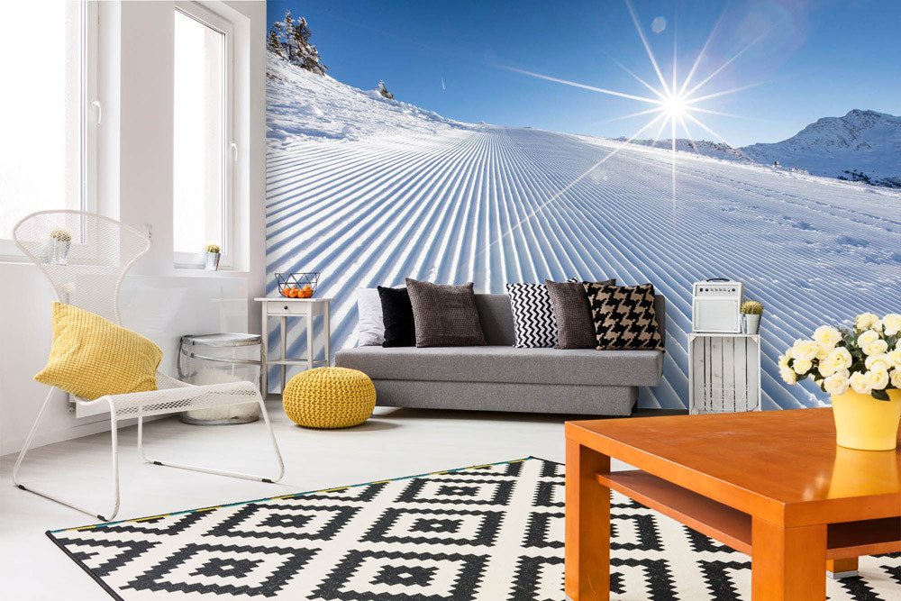 Fototapet - Ski Slope And Sunny Day- interiørbillede