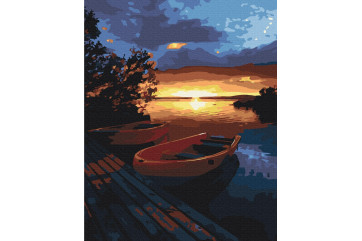 Mal efter tal - Beautiful sunset on the lake - landskaber