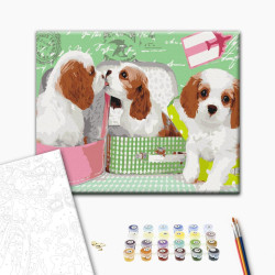 Mal efter tal - Cute puppies in suitcases