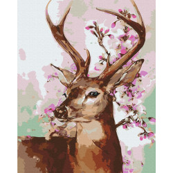 Mal efter tal - Deer and sakura branch - dyr