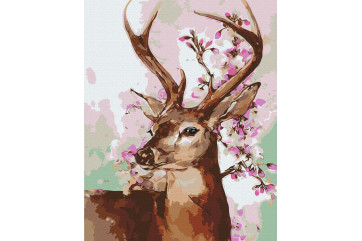 Mal efter tal - Deer and sakura branch - dyr