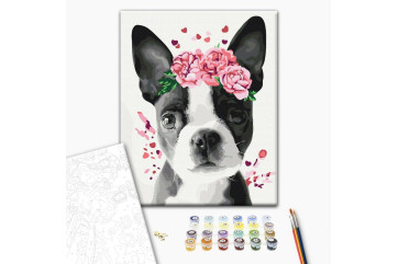 Mal efter tal - Boston terrier in a crown