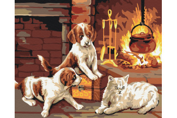 Mal efter tal - Pets by the fireplace - dyr