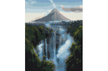 Mal efter tal - Waterfall near the mountains - landskaber