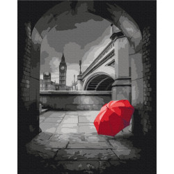 Mal efter tal - Red umbrella under Big Ben - byer