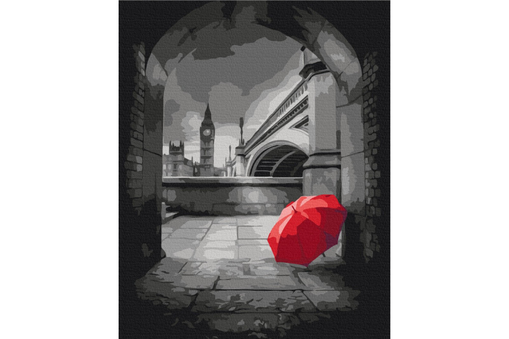 Mal efter tal - Red umbrella under Big Ben - byer