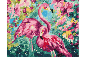 Mal efter tal - Floral flamingos - dyr