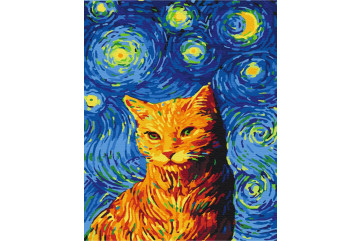 Mal efter tal - Cat on a starry night - dyr