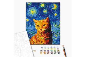 Mal efter tal - Cat on a starry night